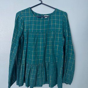 Girls Cat and Jack Set of 2 Green and Gold Checkered and Black Floral Tops